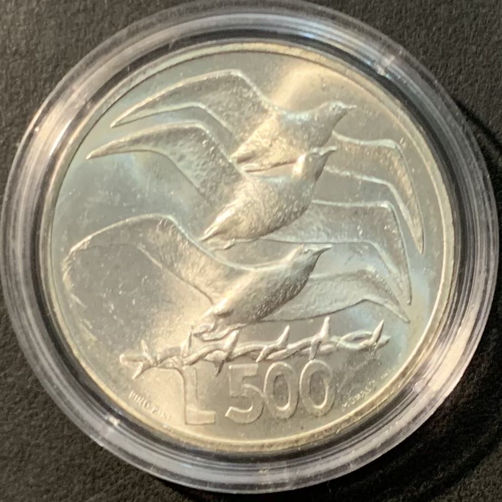 紫瑗钱币——微拍第109期 圣马力诺 1975年 带刺海鸥 500里拉 11克 0.835银 UNC