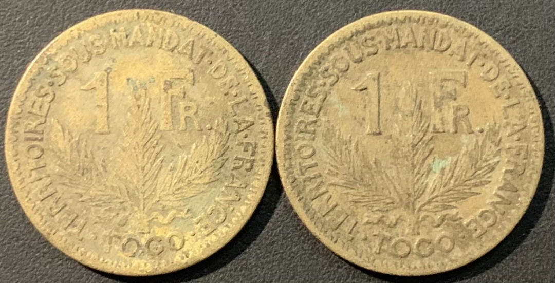 紫瑗钱币——微拍第109期 法属多哥 1924年 1法郎 2枚一组