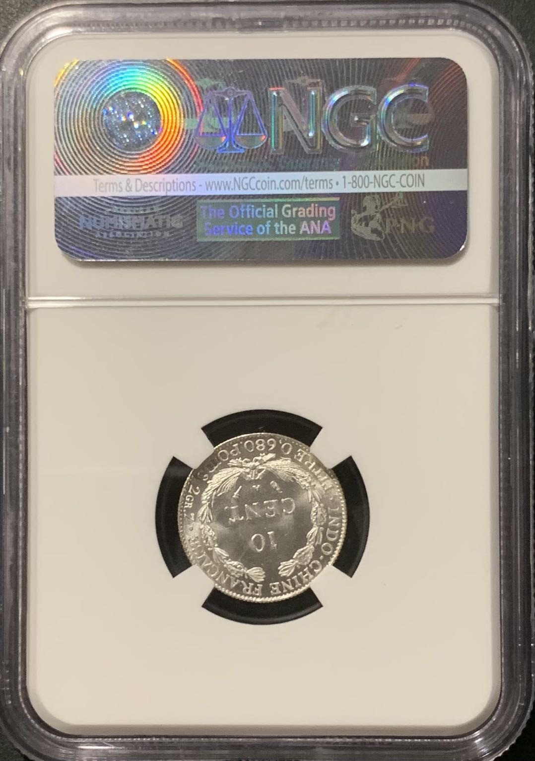 紫瑗钱币——微拍第109期 法属印度支那 1922年 A版 坐洋 10分 NGC MS66+ 第二名