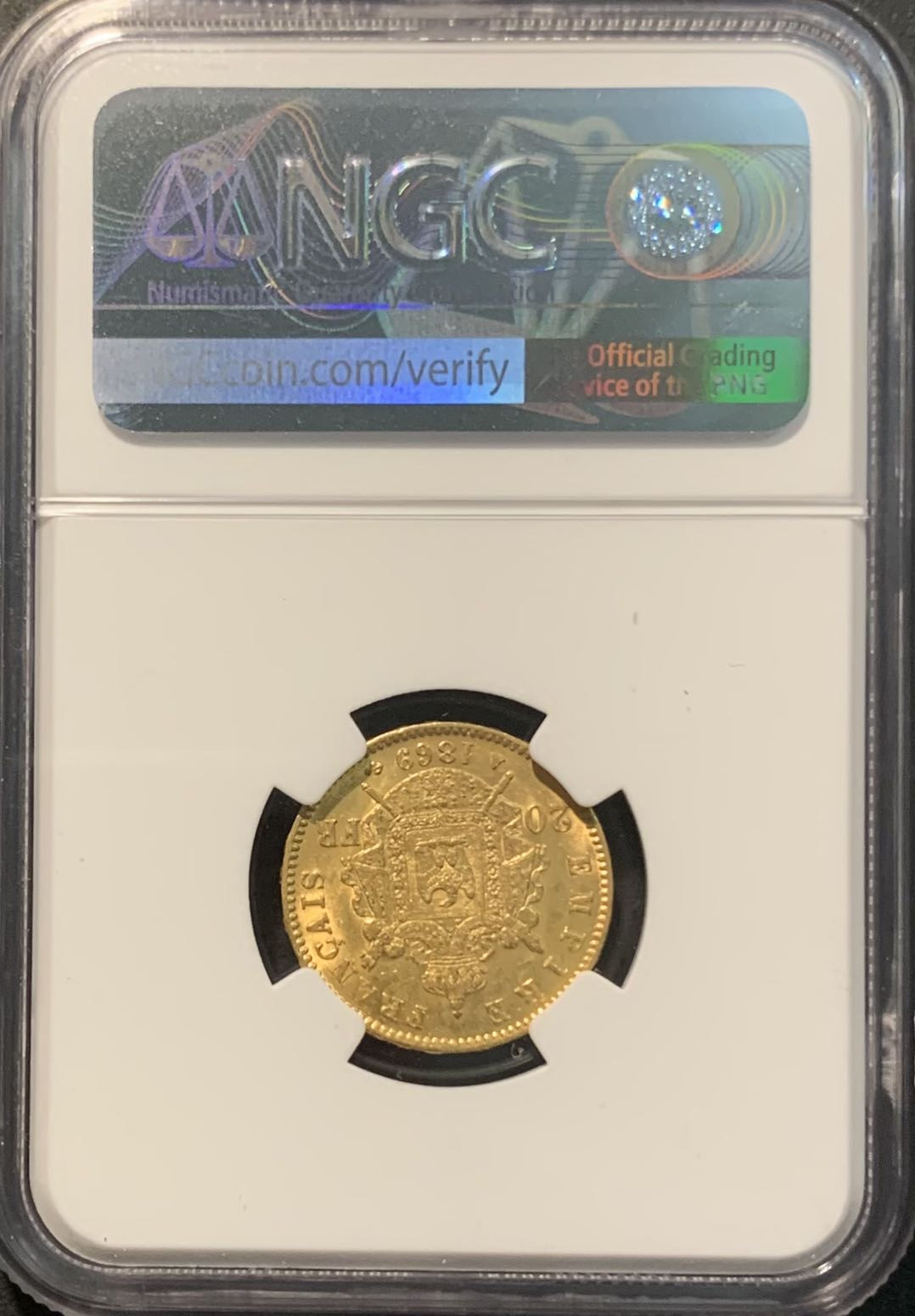 紫瑗钱币——微拍第109期 法国 1869年 拿破仑三世 20法郎 6.45克 0.9金 NGC MS62