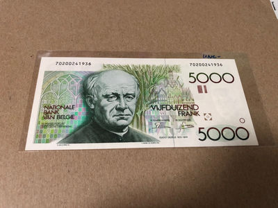 【Blue Auction】世界纸币精拍第26期 (共58拍） - 比利时 1982-92年 5000法郎 UNC- 大蜻蜓