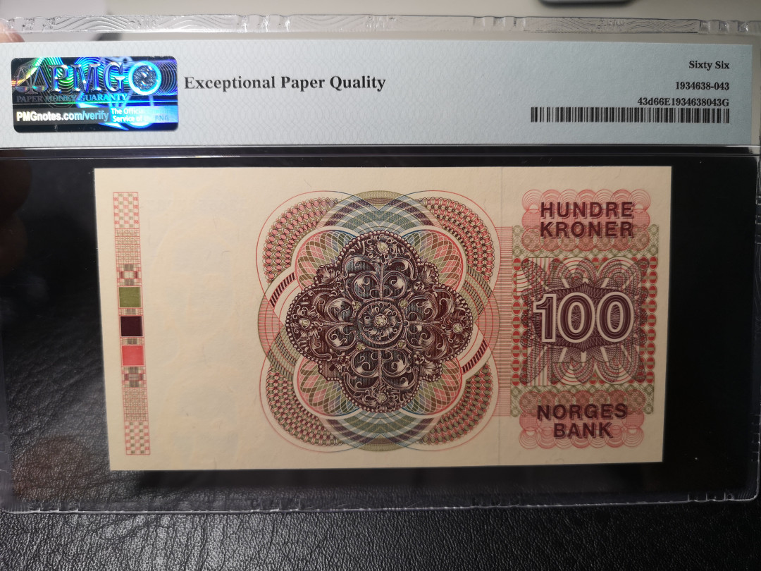 《外钞收藏家》第八十六期拍卖 国庆节专场 挪威1988年100克朗  pmg66