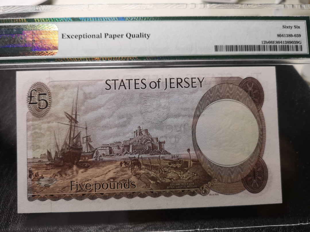 《外钞收藏家》第八十六期拍卖 国庆节专场 泽西1976-88年5镑 pmg66 100号小号