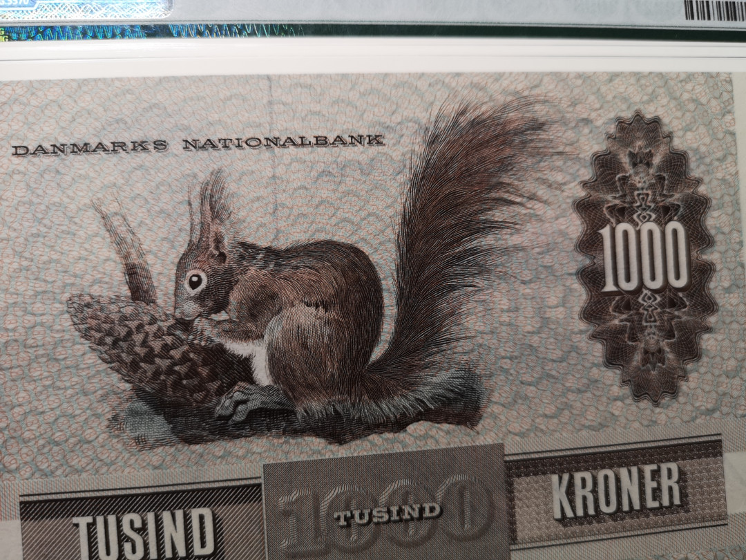 《外钞收藏家》第八十六期拍卖 国庆节专场 丹麦1992年100克朗 大松鼠 pmg66