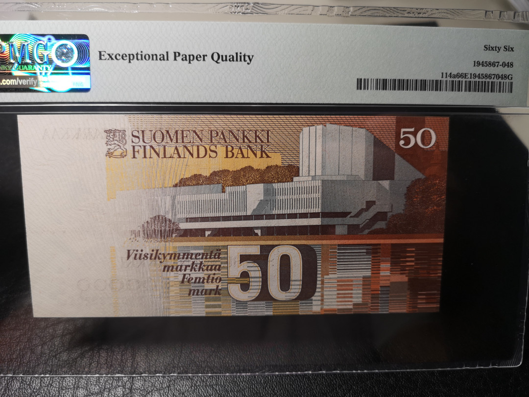 《外钞收藏家》第八十六期拍卖 国庆节专场 芬兰1986年50马克 初版 pmg66