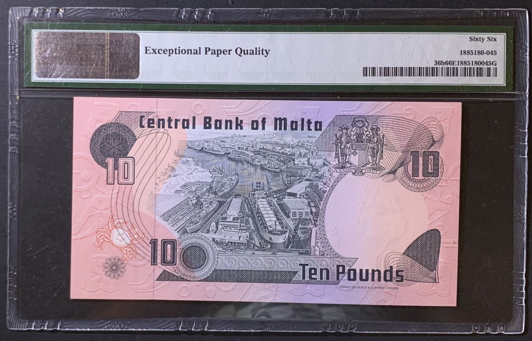 紫瑗钱币—微拍第118期 —纸币场 马耳他 1967（1979）年 10里拉 PMG 66 EPQ (P-36b）