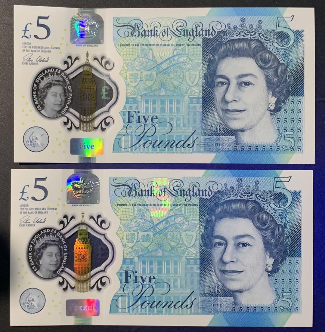 紫瑗钱币——微拍第110期—纸币场 英国 2015年 丘吉尔 5英镑 塑料钞 UNC 2枚一组 