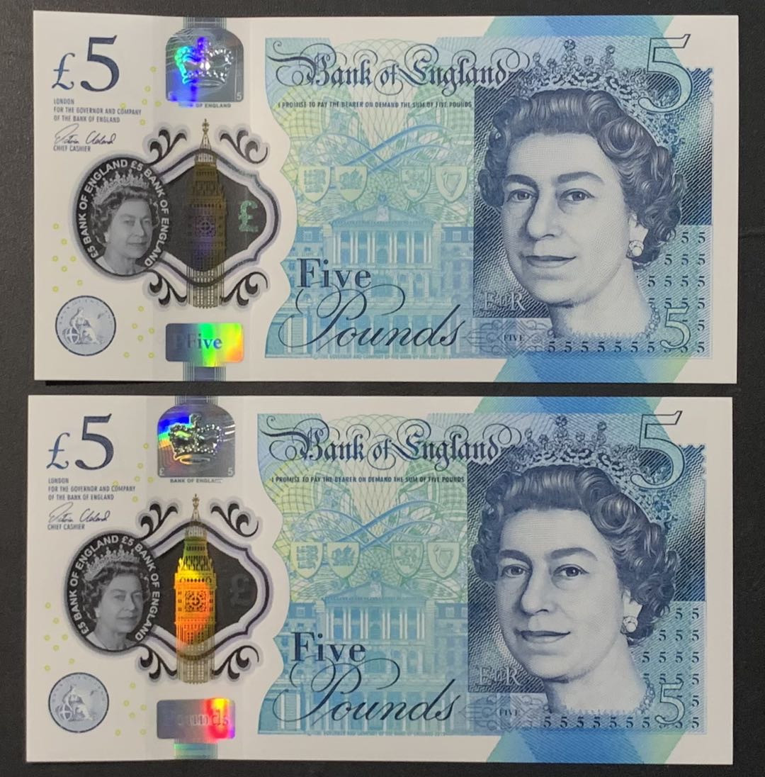 紫瑗钱币——微拍第110期—纸币场 英国 2015年 丘吉尔 5英镑 塑料钞 UNC 2枚一组 