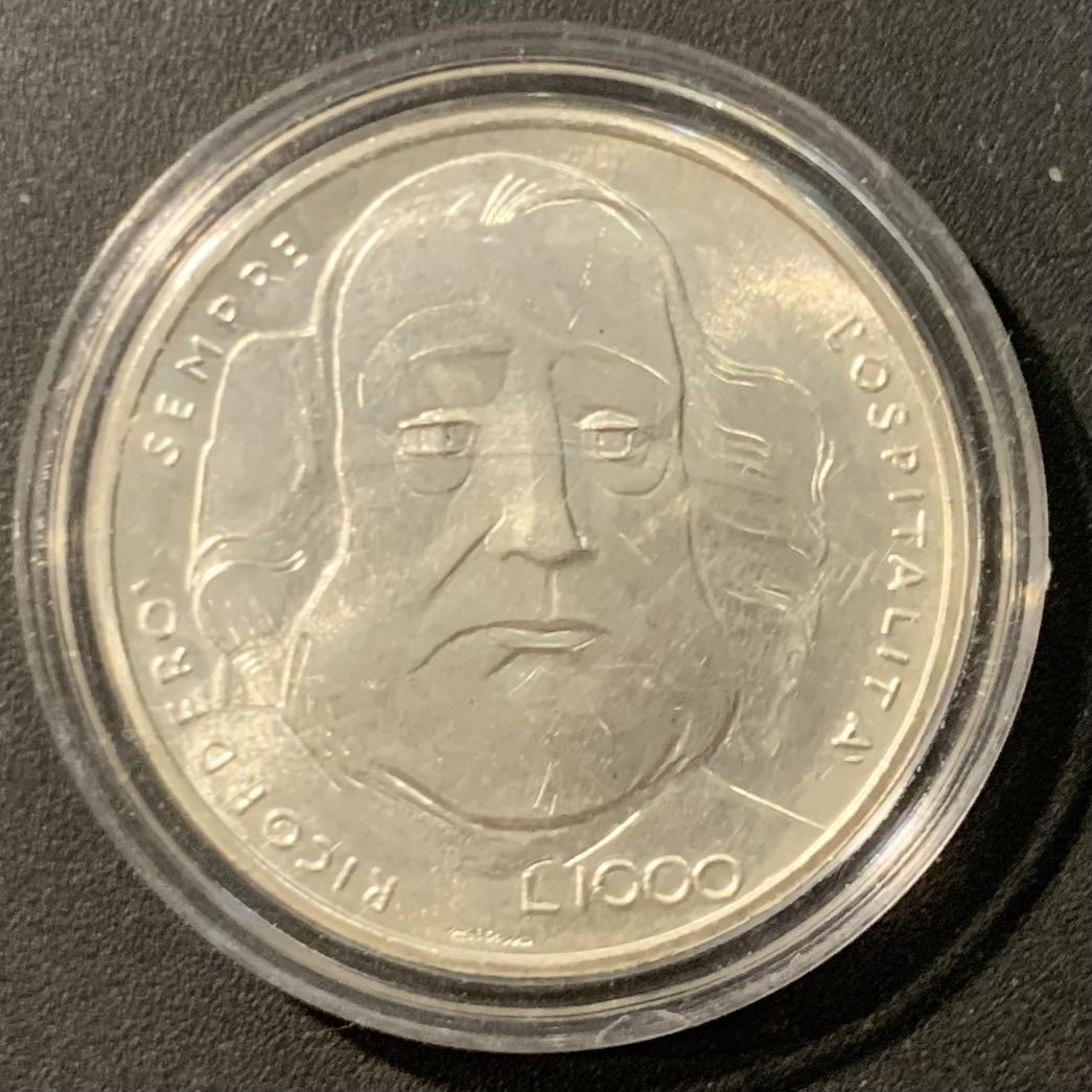 紫瑗钱币——微拍第111期 圣马力诺 1982年 加里波第 1000里拉 14.6克 0.835银 UNC