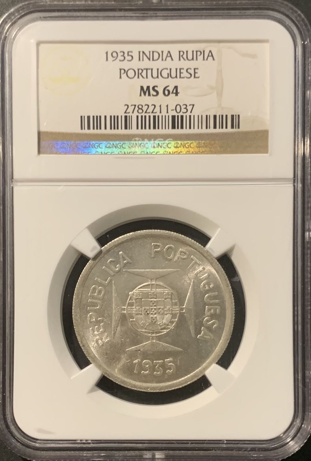 紫瑗钱币——微拍第111期 葡属印度 1935年 1卢比 银币 NGC MS64 