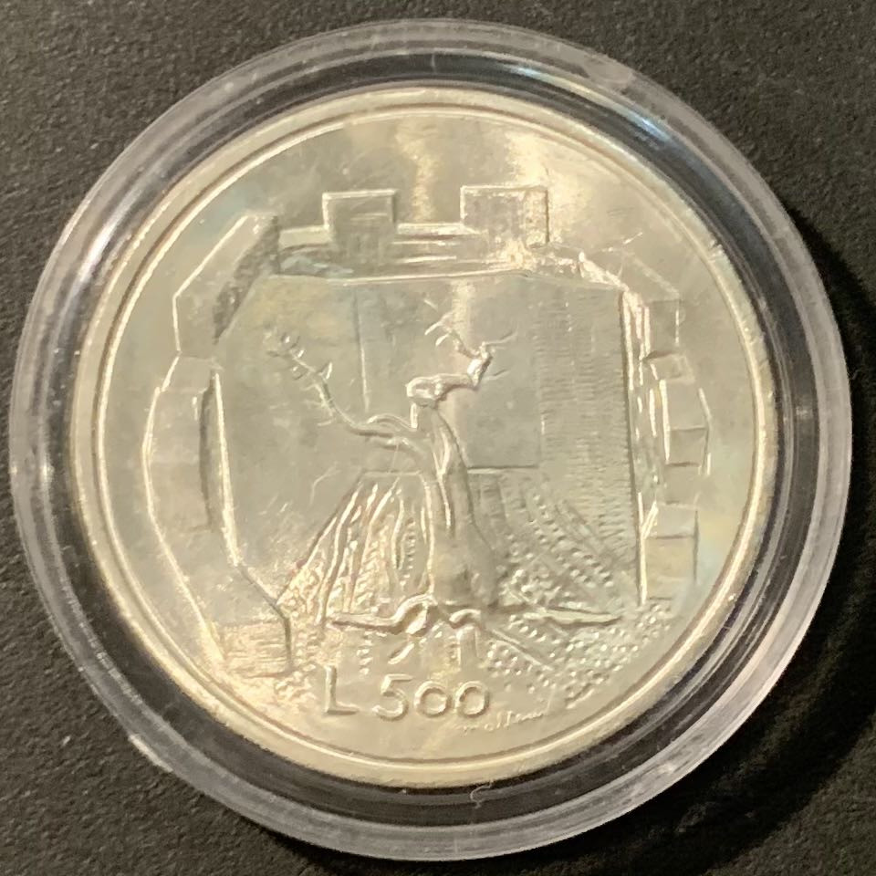 紫瑗钱币——微拍第111期 圣马力诺 1976年 老树图腾 500里拉 11克 0.835银 UNC