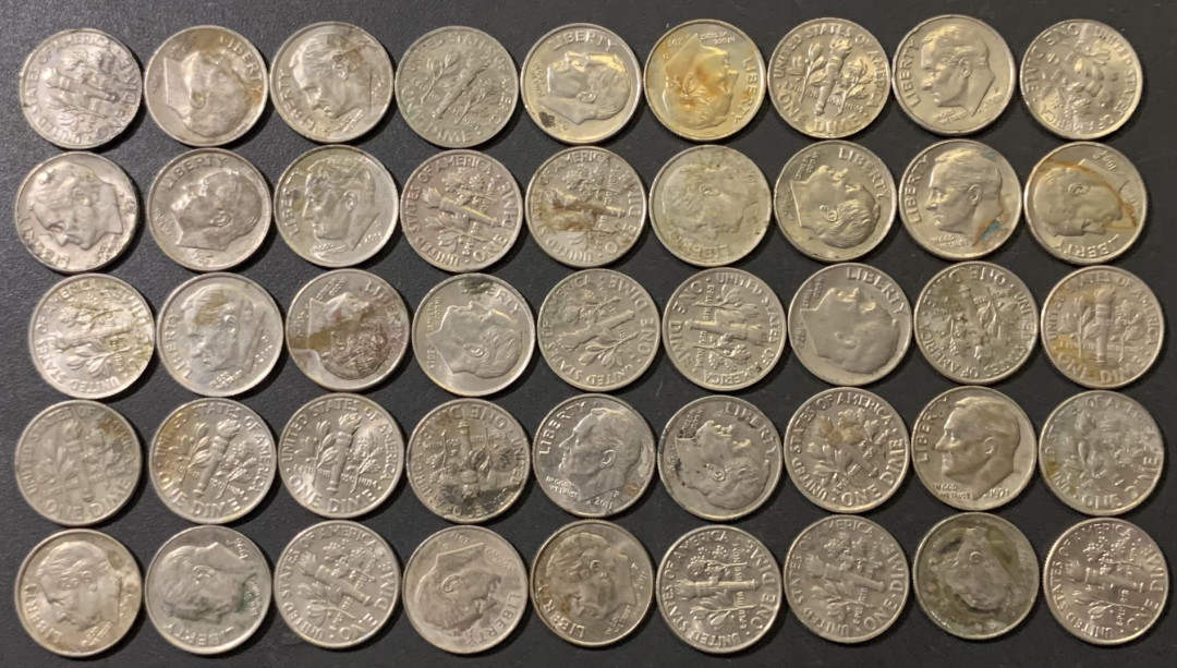 紫瑗钱币——微拍第111期 美国 1965年之后 罗斯福 10美分 镍币 共45枚 流通品