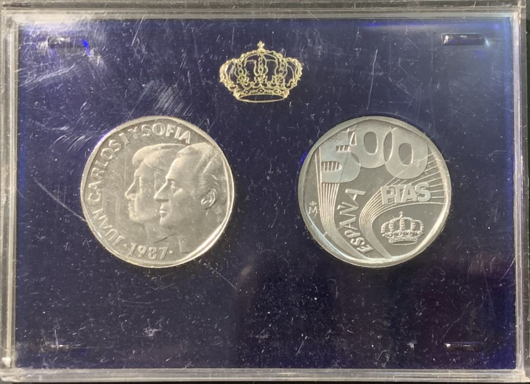 紫瑗钱币——微拍第111期 西班牙 1987年 500比塞塔 样币 2枚一套 原厂盒