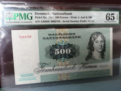 【Blue Auction】世界纸币精拍第27期(共57拍） - 丹麦 1980年500克朗 PMG65EPQ 经典大蜥蜴