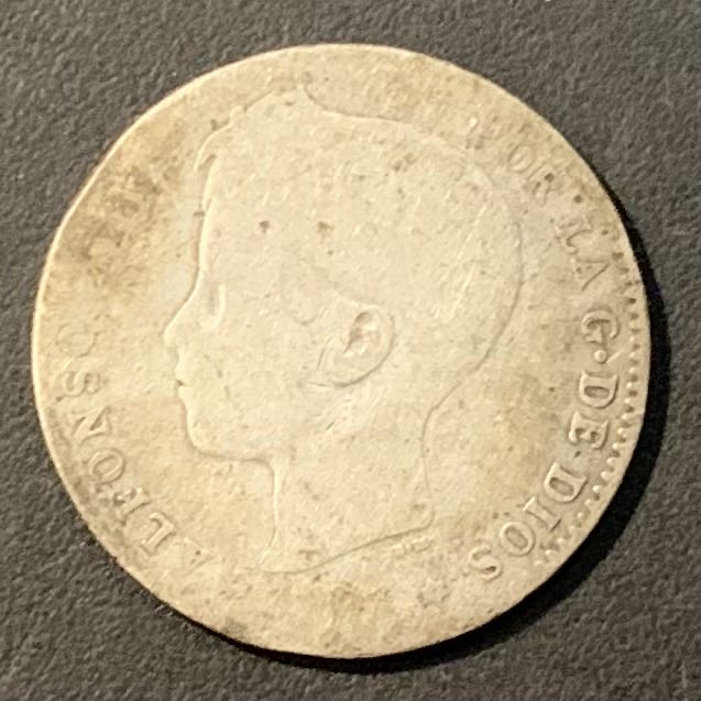 紫瑗钱币——微拍第111期 西班牙 1900年 阿方索十三世 小孩头 1比塞塔 5克 0.835银