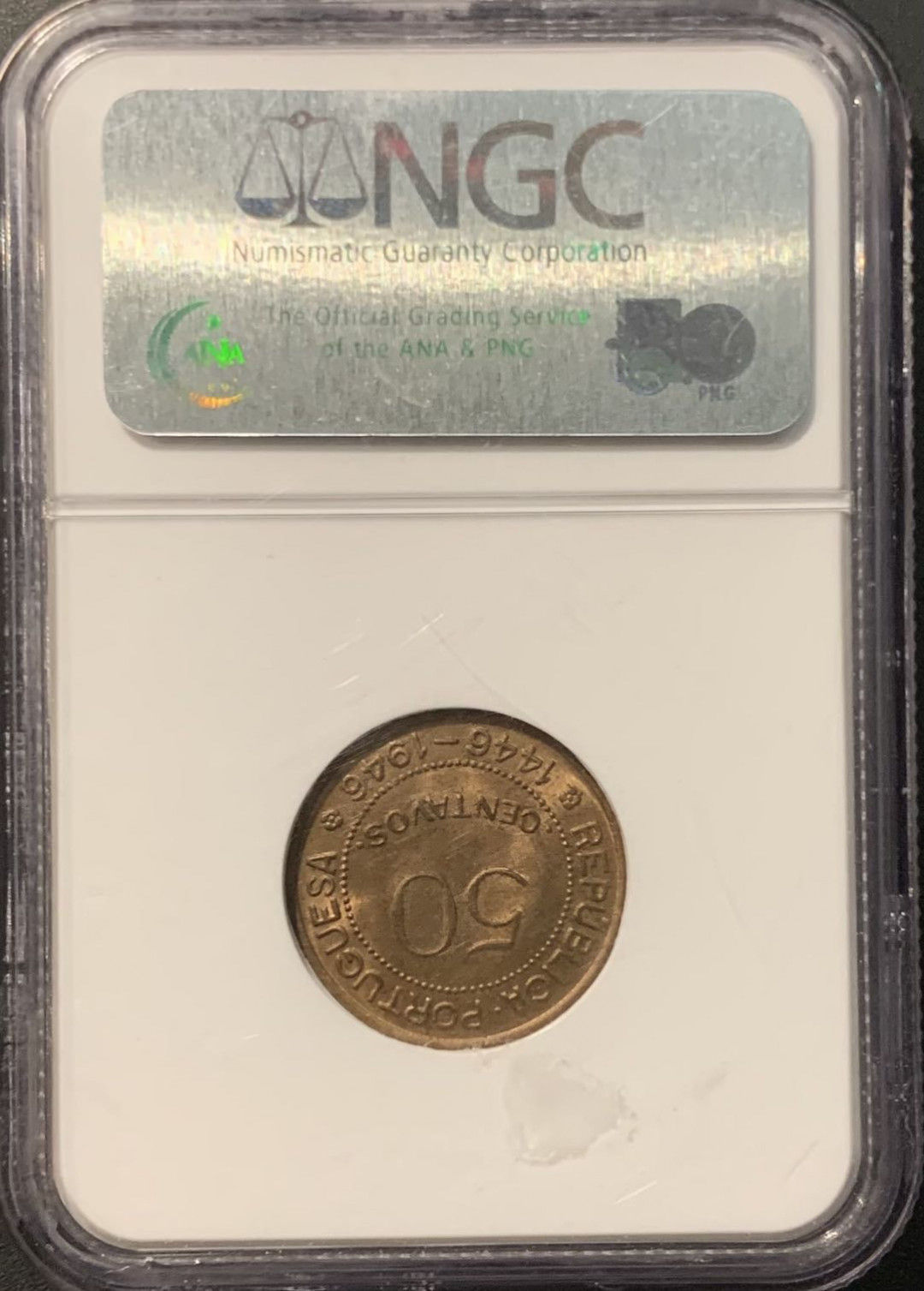 紫瑗钱币——微拍第111期 葡属几内亚 1946年 发现几内亚 50分 NGC MS64RB