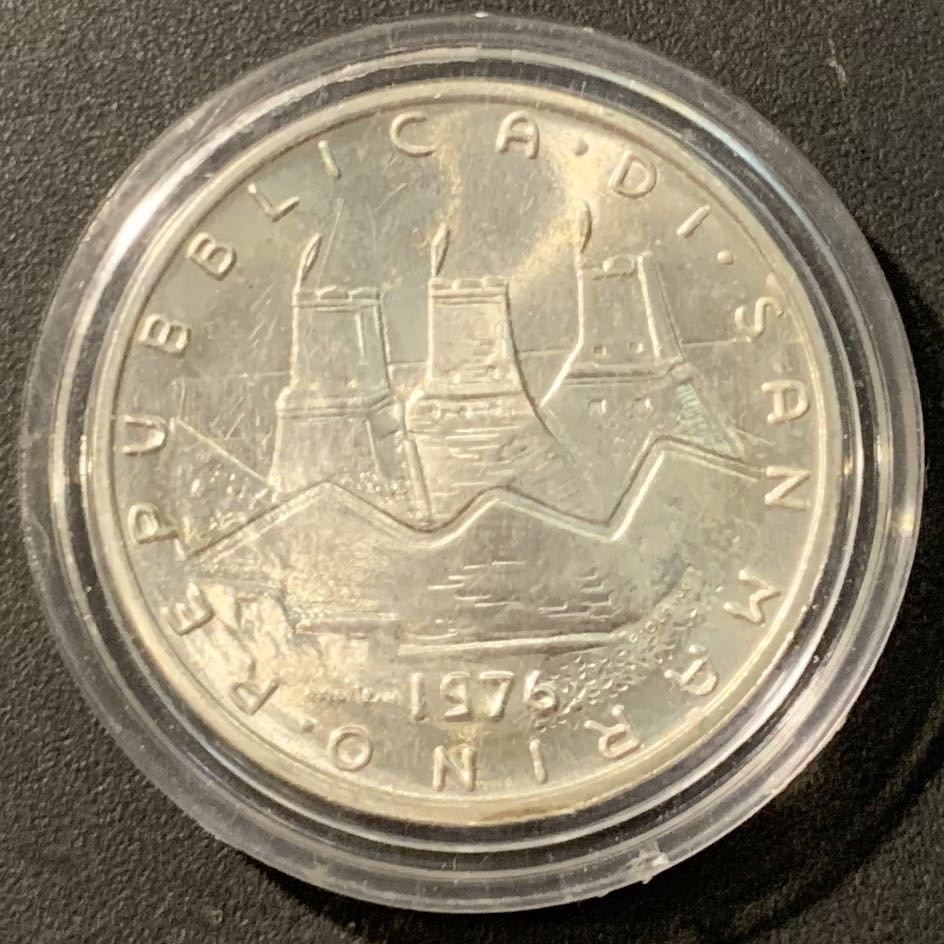 紫瑗钱币——微拍第111期 圣马力诺 1976年 老树图腾 500里拉 11克 0.835银 UNC