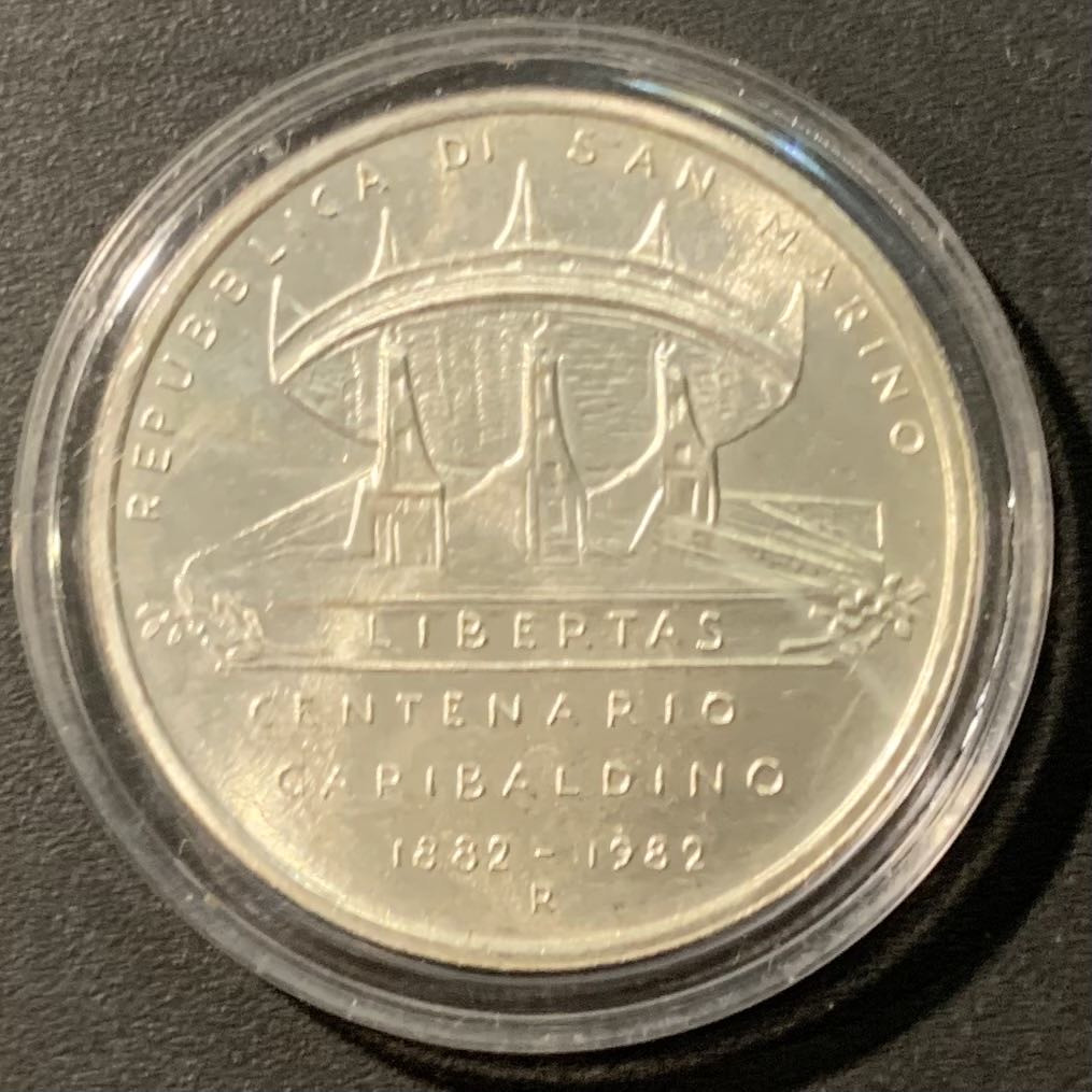紫瑗钱币——微拍第111期 圣马力诺 1982年 加里波第 1000里拉 14.6克 0.835银 UNC