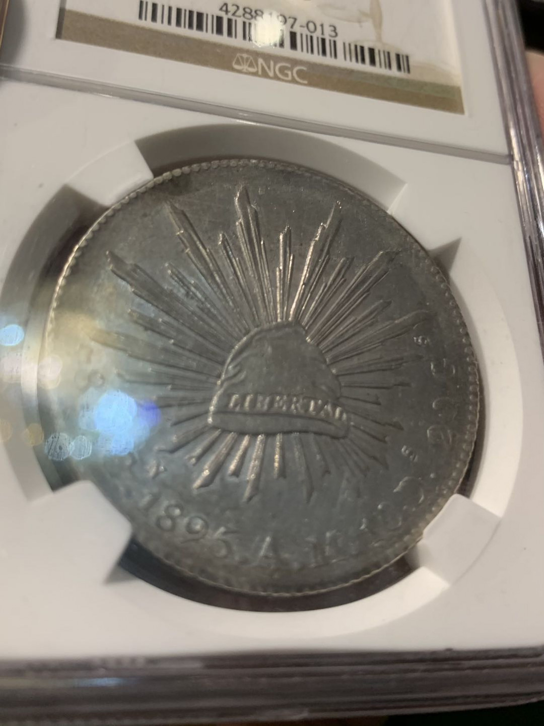 紫瑗钱币——微拍第111期 墨西哥 1895年 CNAM 8里亚尔 花边鹰洋 NGC AU55 老包浆