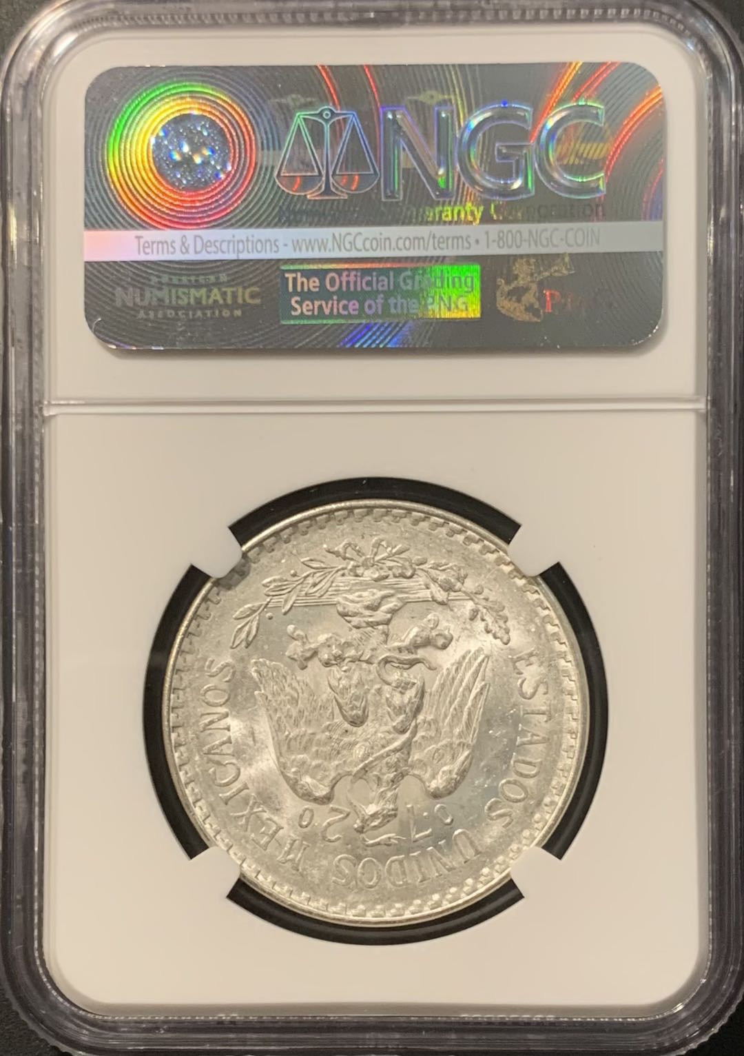 紫瑗钱币——微拍第111期 墨西哥 1944年 鹰洋 1比索 银币  NGC MS64+