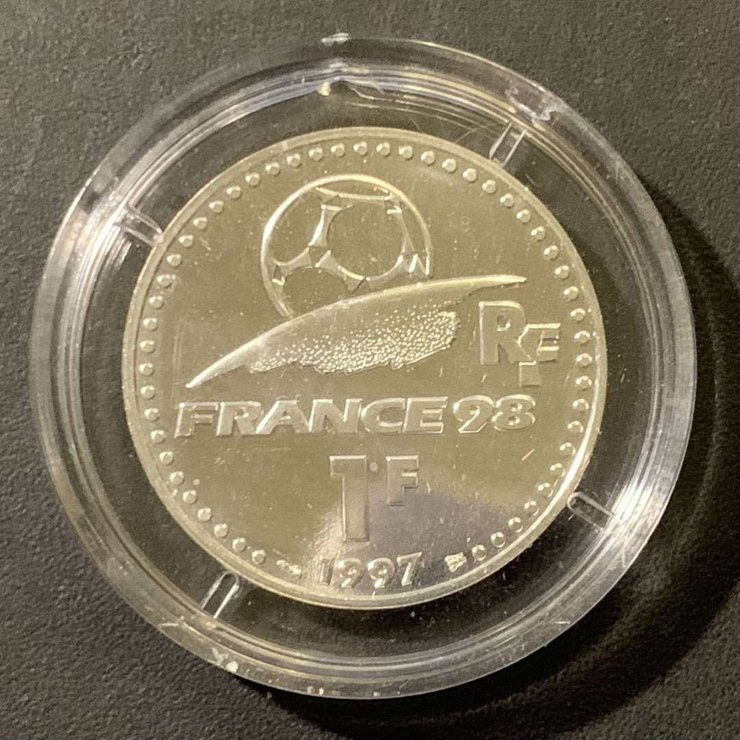 紫瑗钱币——微拍第111期 法国 1997年 98世界杯 1法郎 12克 0.9银 UNC 原盒