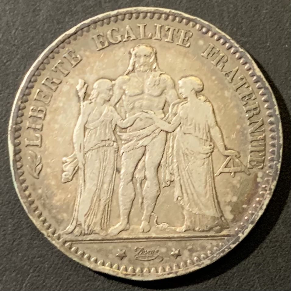 紫瑗钱币——微拍第111期 法国 1873年 K版 大力神 5法郎 25克 0.9银