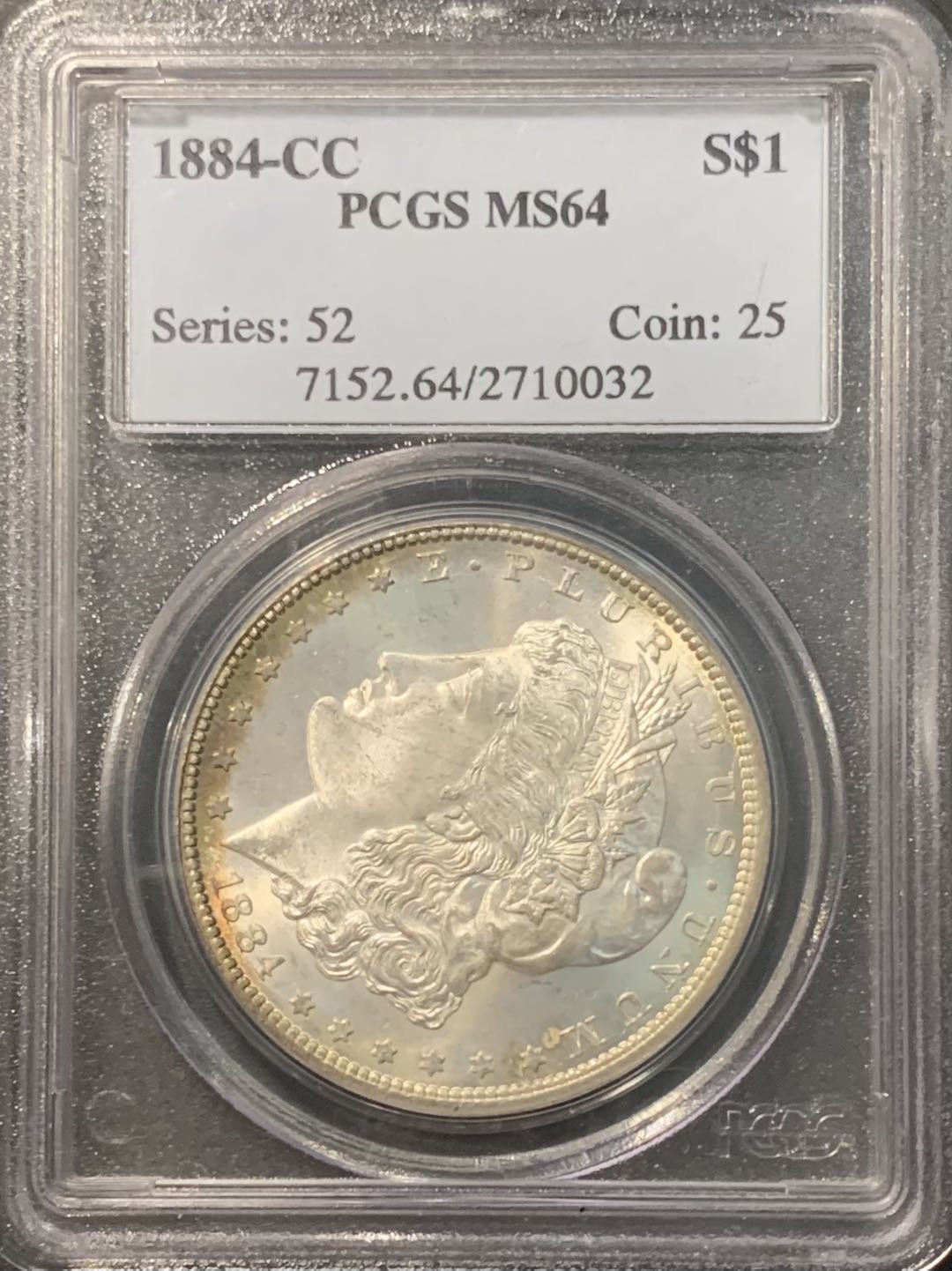 紫瑗钱币——微拍第111期 美国 1884年 CC版 卡森造币厂 摩根 1美元 PCGS MS64 经典老盒