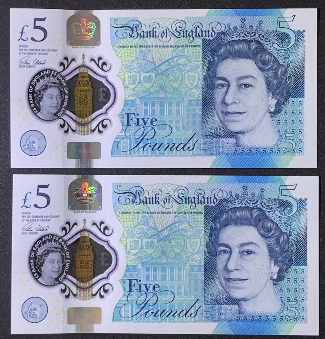 紫瑗钱币——微拍第112期—纸币场 英国 2015年 丘吉尔 5英镑 塑料钞 UNC 2枚一组 