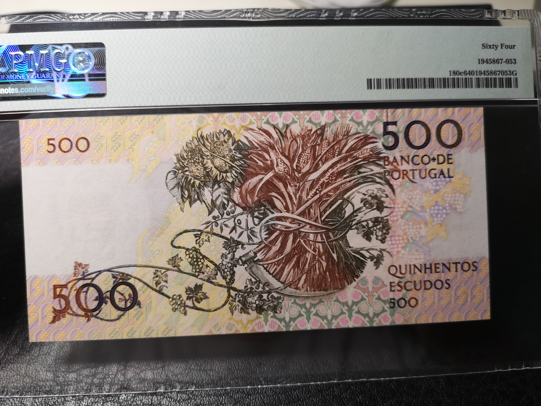 《外钞收藏家》第八十七期拍卖 葡萄牙1989年500面额 8930千位号  pmg64