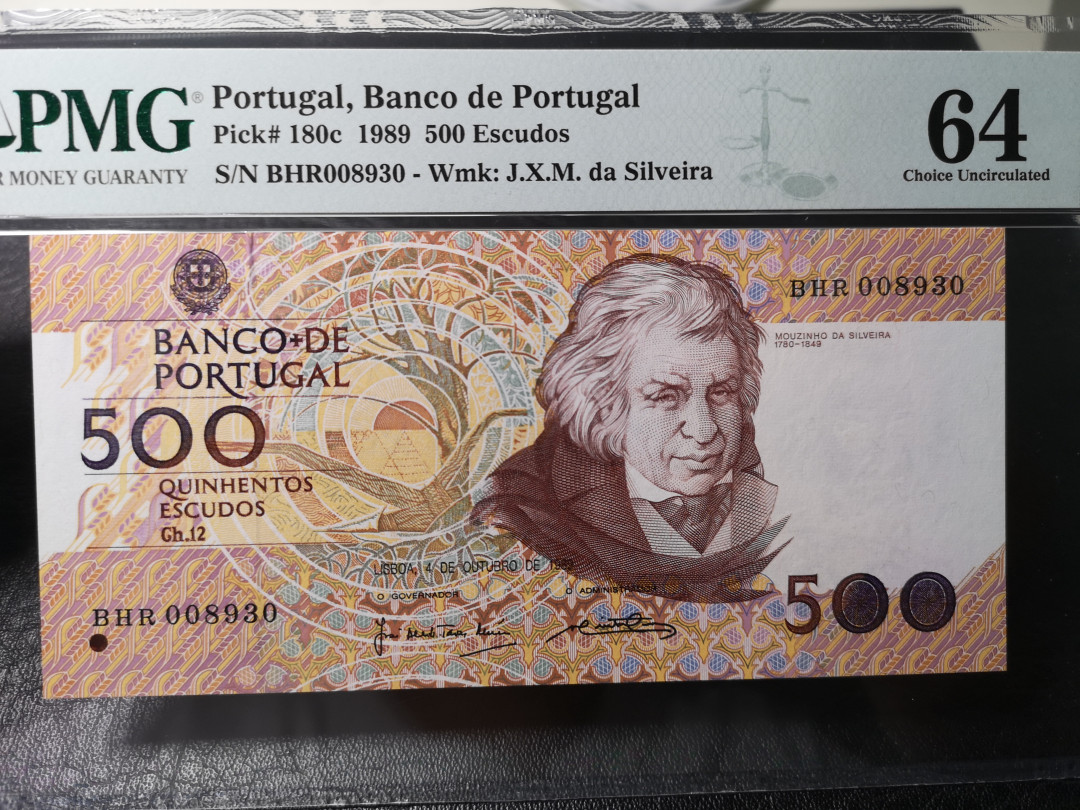 《外钞收藏家》第八十七期拍卖 葡萄牙1989年500面额 8930千位号  pmg64
