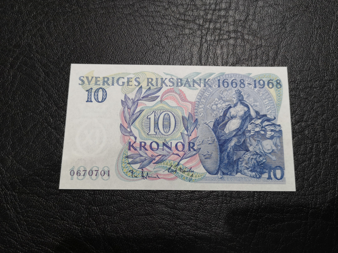 《外钞收藏家》第八十七期拍卖 瑞典1968年10克朗 瑞典银行300周年纪念钞 全新unc