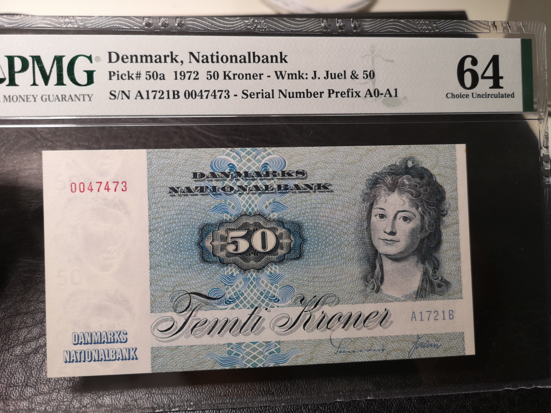 《外钞收藏家》第八十七期拍卖 丹麦1972年初版50克朗  pmg64