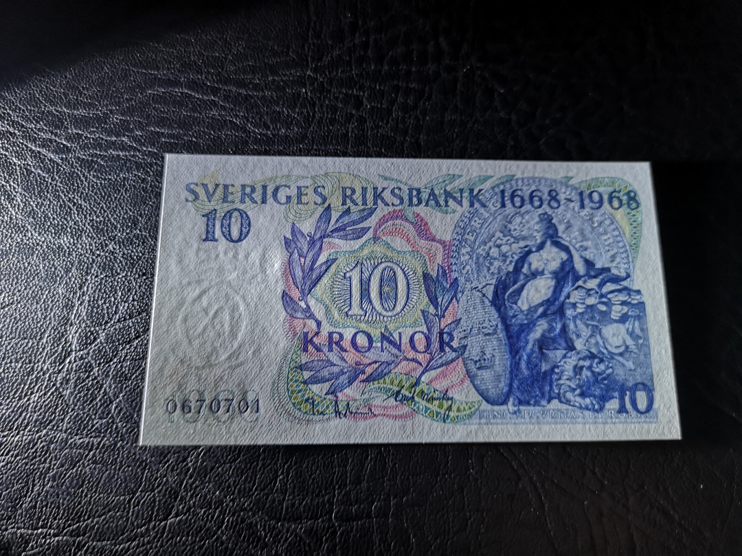 《外钞收藏家》第八十七期拍卖 瑞典1968年10克朗 瑞典银行300周年纪念钞 全新unc