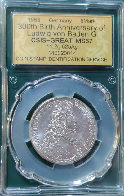 燕姐换藏第四十场 1955西德路德维希诞辰300周年5马克银币