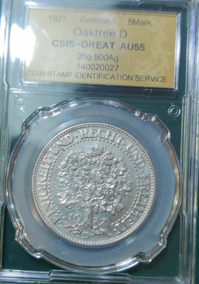 燕姐换藏第三十九拍 - 1927年德国橡树5马克银币
