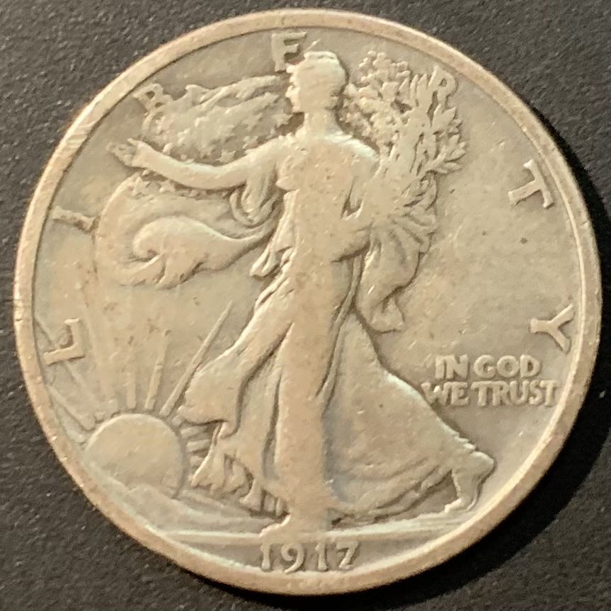 紫瑗钱币——微拍第113期 美国 1917年 行走女神 50美分 半美元 12.5克 0.9银 早期年份