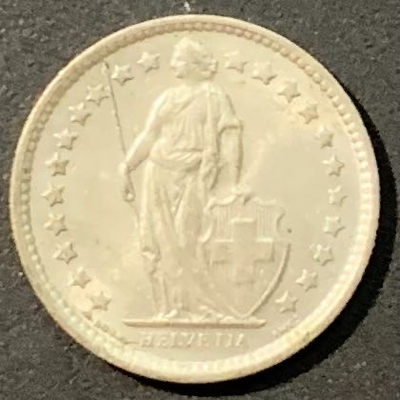 紫瑗钱币——微拍第113期 - 瑞士 1963年 赫尔维蒂女神 1/2法郎 2.5克 0.835银 UNC