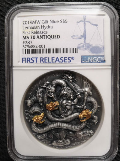 【随心拍&Getcoins】钱币拍卖第七十一期 纽埃2019大力神海格力斯智斗海德拉九头蛇高浮雕仿古银币