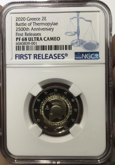 【随心拍&Getcoins】钱币拍卖第七十一期 2020年 希腊 2欧元精制纪念币温泉关战役 斯巴达NGC68 首期蓝标