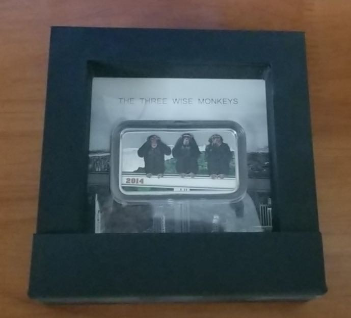 【币观天下】第125场钱币拍卖～ 坦桑尼亚2014年三只灵猴方形彩色银币 