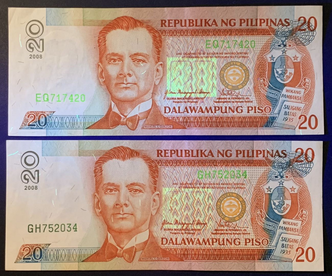 紫瑗钱币——微拍第114期—纸币场 菲律宾 2008年 20比索 2枚一组 UNC