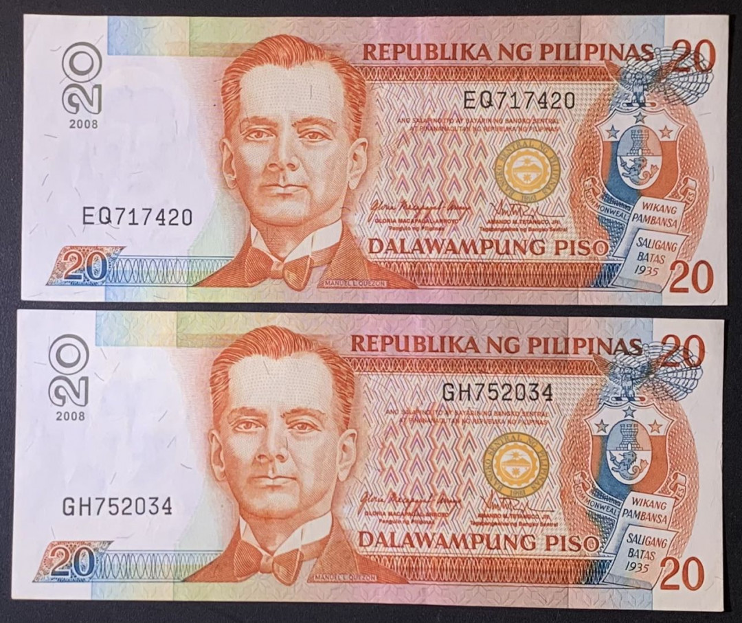 紫瑗钱币——微拍第114期—纸币场 菲律宾 2008年 20比索 2枚一组 UNC