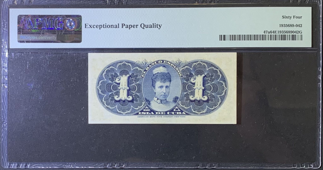 紫瑗钱币——微拍第114期—纸币场 古巴 1896年 古巴西班牙银行 1比索 PMG 64 EPQ （P-47a)