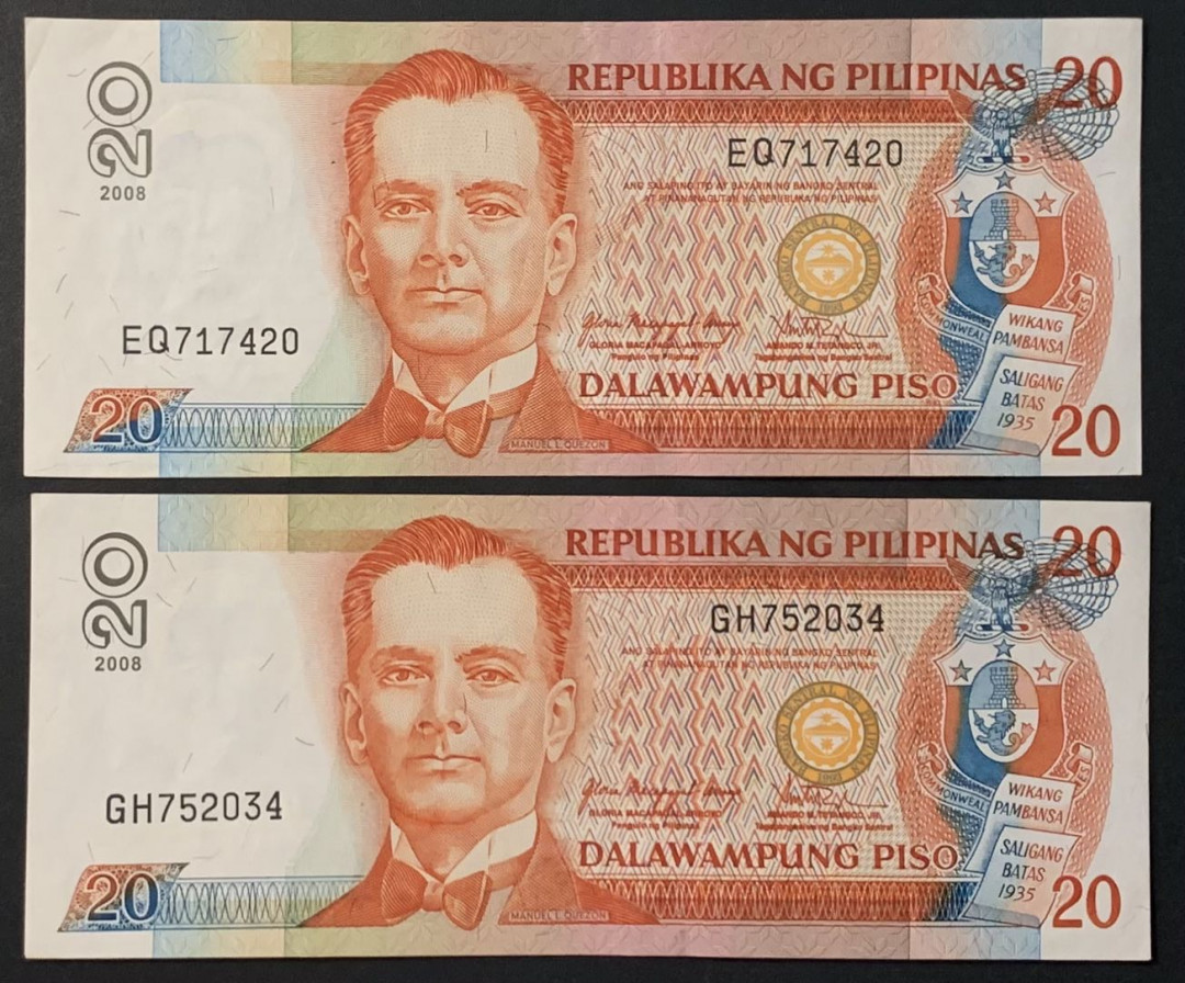 紫瑗钱币——微拍第114期—纸币场 菲律宾 2008年 20比索 2枚一组 UNC