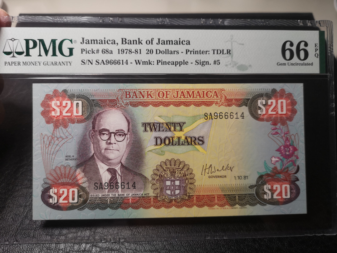 《外钞收藏家》第八十八期拍卖 牙买加1978-81年20刀  pmg66