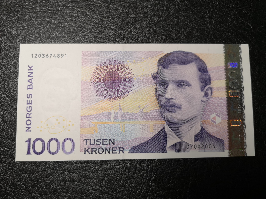 《外钞收藏家》第八十八期拍卖 挪威2004年  蒙克 1000克朗 全新绝品 