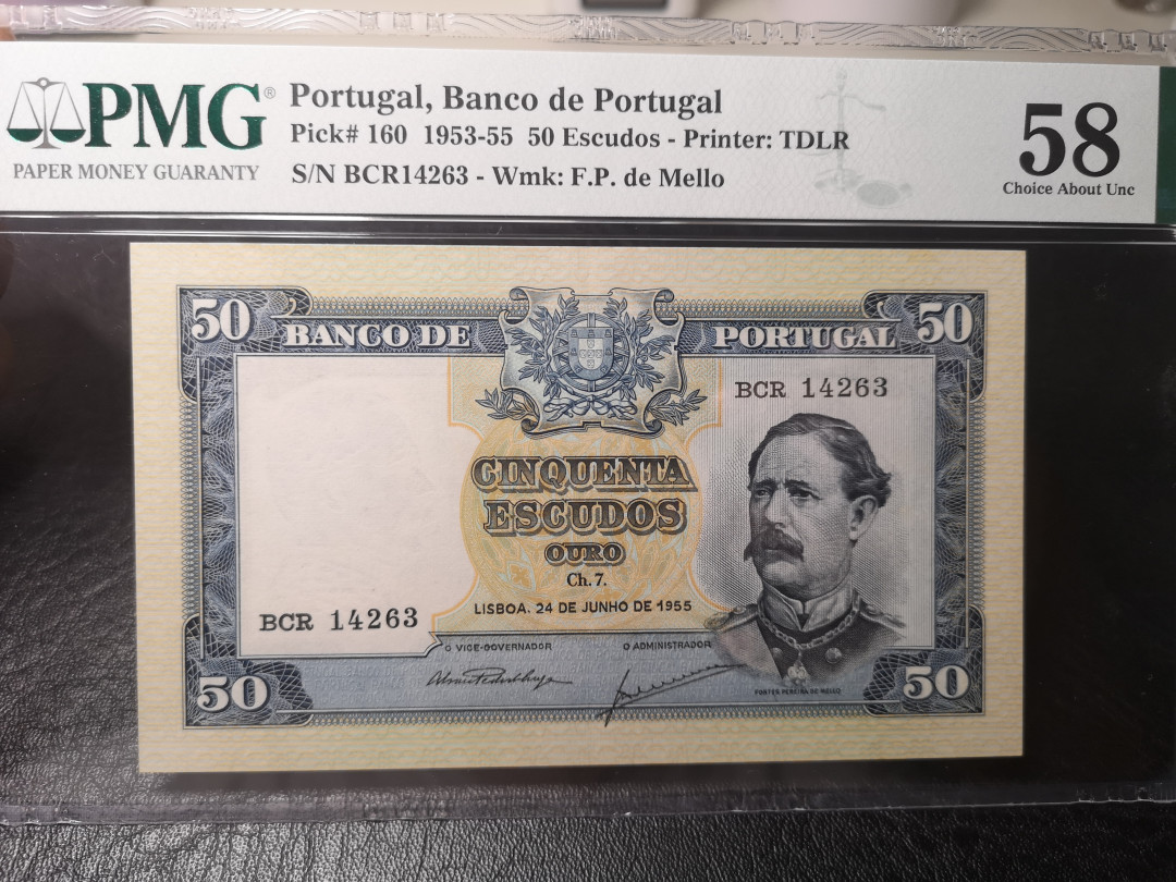 《外钞收藏家》第八十八期拍卖 葡萄牙1953-55年50面额 pmg58