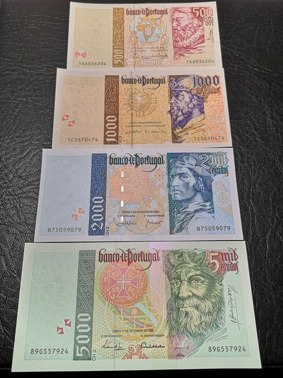 《外钞收藏家》第八十八期拍卖 葡萄牙末版 5000、2000、1000、500四张 全新绝品 