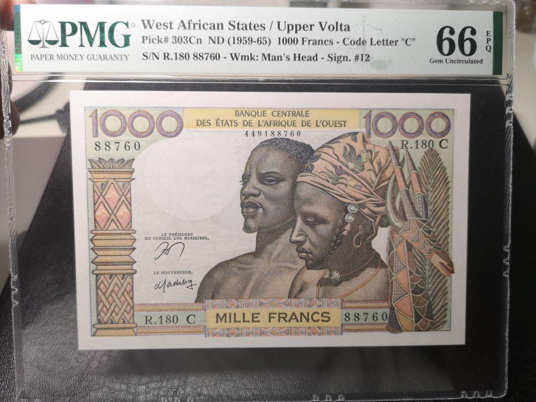 《外钞收藏家》第八十八期拍卖 西非1959-65年1000法郎  pmg66