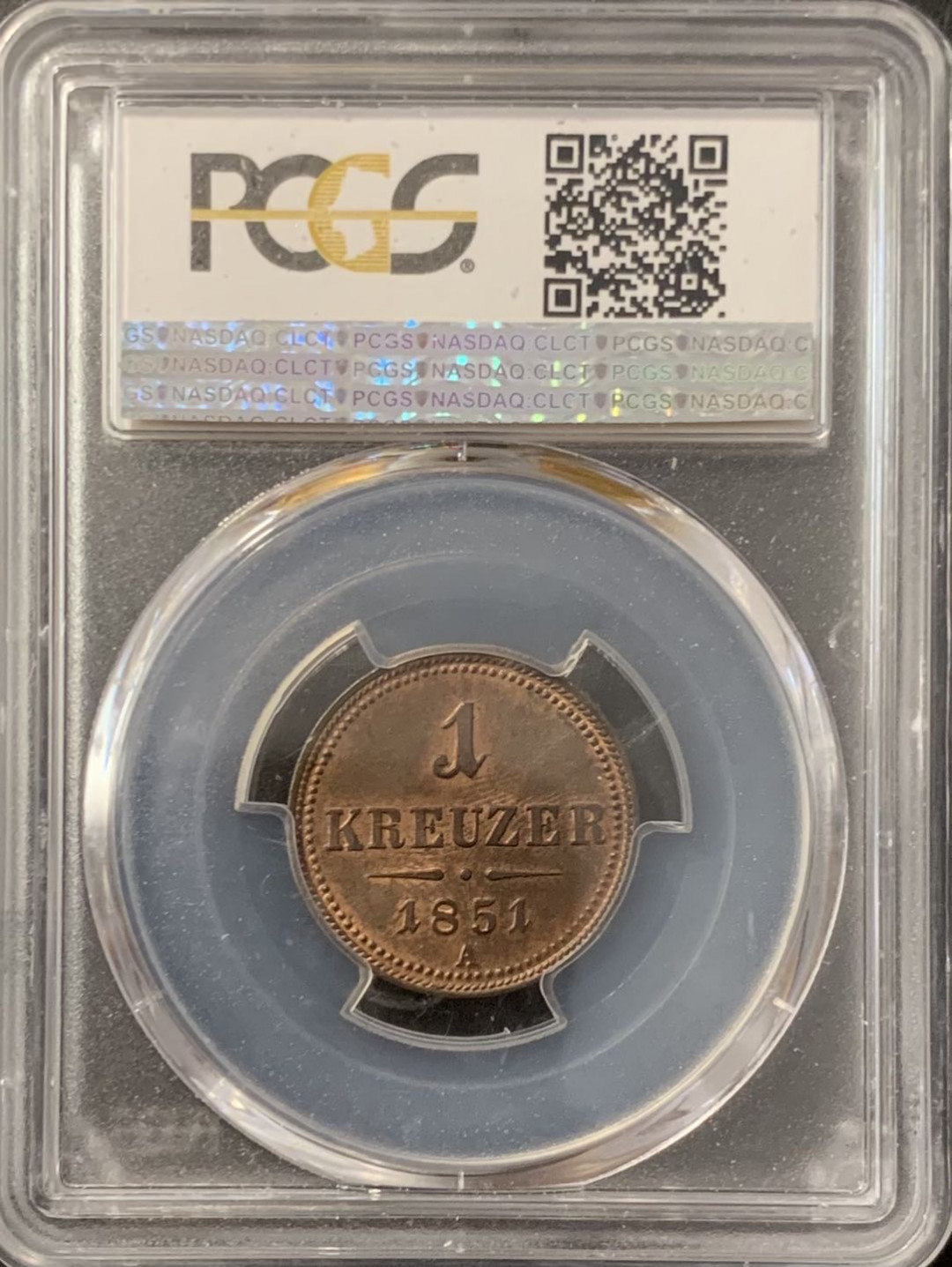 紫瑗钱币——微拍第115期 奥地利 1851年 1克鲁泽 PCGS MS65 RB